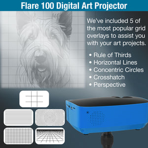 Flare 100 Artist HD Digital Projector with Monopod Arm Clamp Stand - HDMI, Art Grids, and Wi-Fi